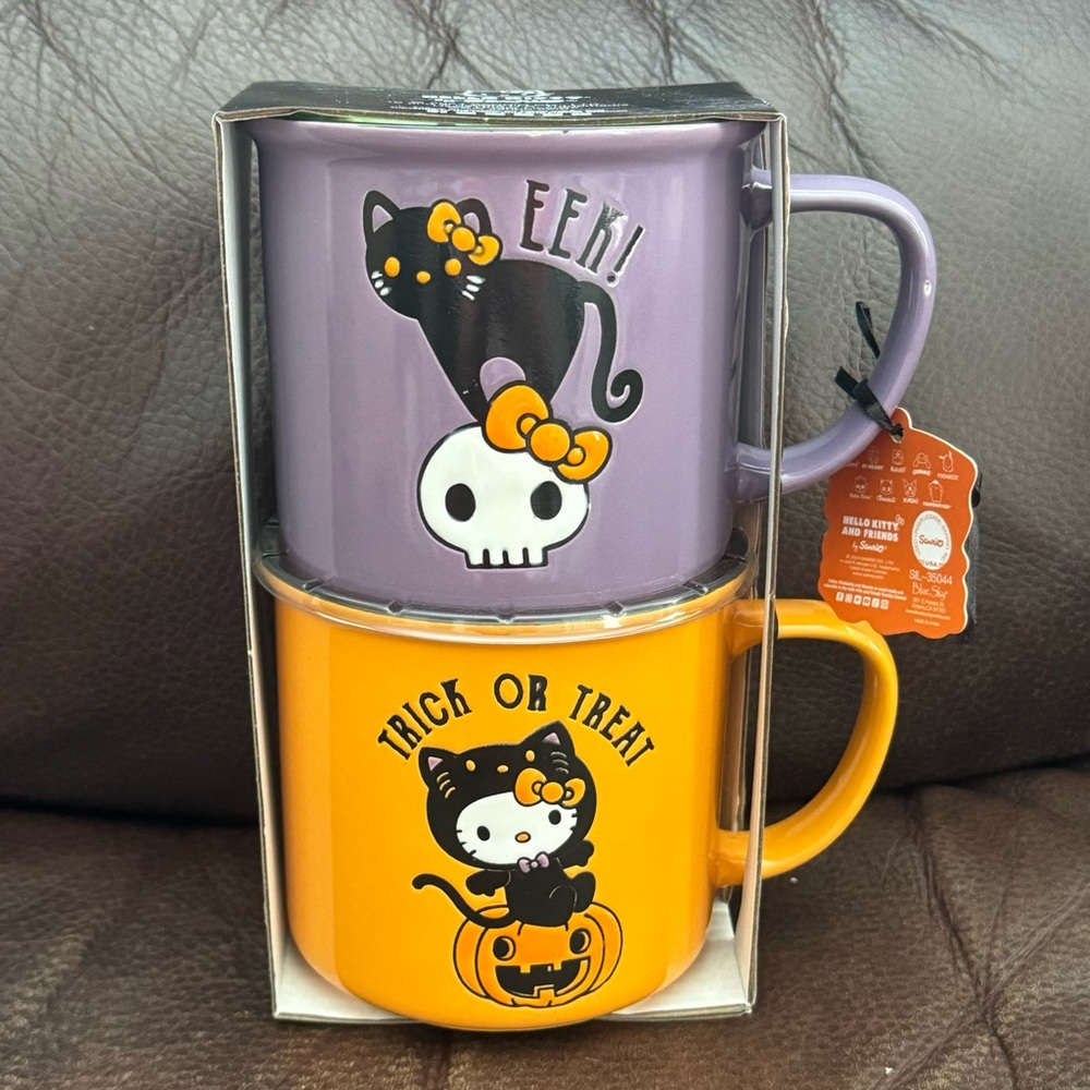 Blue Sky Hello Kitty Black Cat Halloween Mug Set